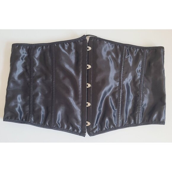 Corset Lace Up Black Satin Waist Trainer Size 5XL Hook & Eye Closure - Picture 1 of 13